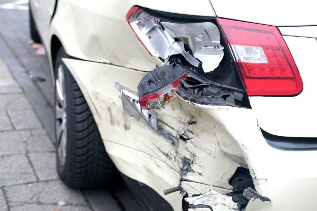 Severely damaged car Severely damaged car after car accident